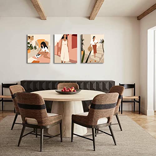 Boho Leaf Lady Wall Art - Black Girls Prints Unframed Bohemian Fashion Woman Wall Decor Minimalist Gold African Abstract Famale Pictures 6 Pieces 8X10Inches Glam Paintings For Girls Bedroom Decoration #TOP6