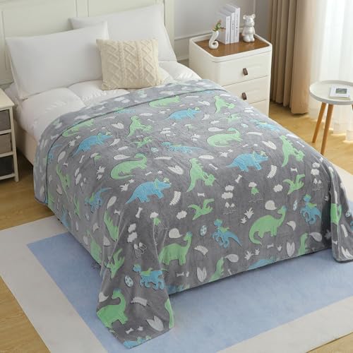 Image of Story@Home Glow in The Dark Blankets for Kids |Summer Quilt for Kids | Kids Blanket 0-15 Years (200x150 cm) Soft Fleece Blanket |Cozy All-Season Radium Blanket for Boys & Girls - Dino