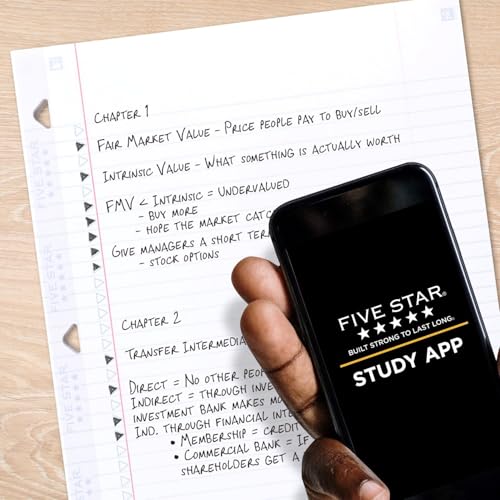 Five Star Papel de folha solta + aplicativo de estudo, papel para caderno, papel pautado para faculd