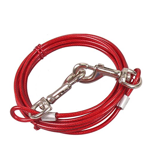 Stainless Steel Pet Dog Tie Out Cable - Double Head Dog Leash Camping Outdoor Tie-out Cable for Medium Large Pet Dogs (3m/10Ft, Red)