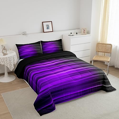 Image of Purple & Gray Abstract Geometric Comforter Set, Twin Size for Boys & Girls, Microfiber Bed Set with Kids Room Decor Duvet