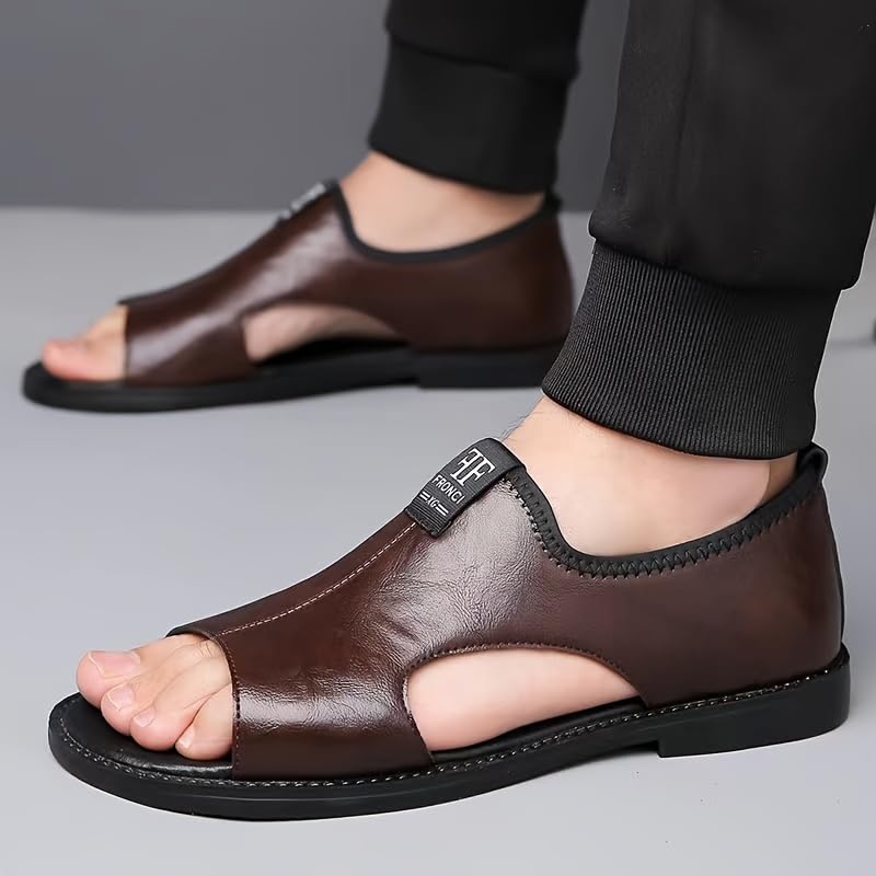 Men's Casual Slip-On Sandals - Black Open Toe Shoes with Rubber Sole, Comfortable for Spring/Summer Outdoor Wear, Strappy Sandals3
