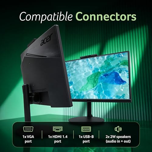 Image of acer B227Q D1 21.5 Inch IPS Full HD Backlit LED Monitor I Full HD Adjustable Webcam, MIC Support I 100Hz I Tilt, Swivel and Height Adjustment I HDMI, VGA & USB 2.0 I Eye Care I Stereo Speakers