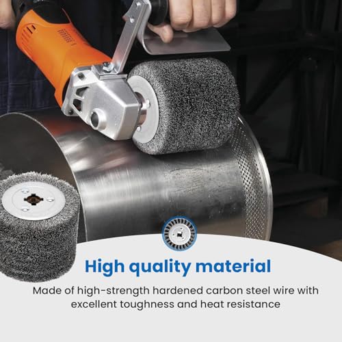 Image of 4.7 inchx 4 inch Stainless Steel Wire Brush Drum,0.3mm Drawing Wheel Wire Wheel Burnishing Tool,Surface Conditioning Tool Drum for Metal Surface Polishing Grinding Rust Removal-3 /4 Quad Keyway