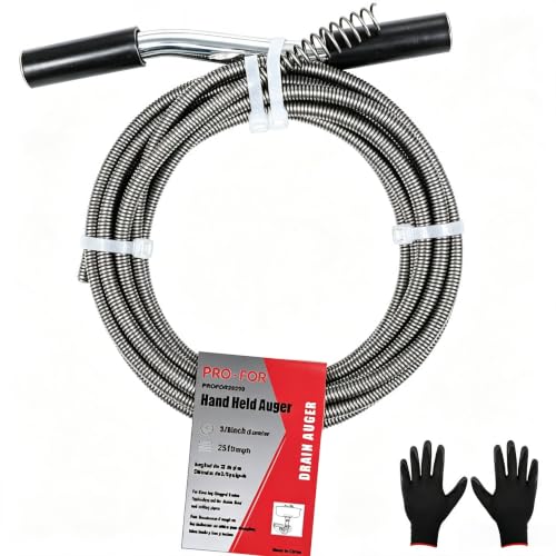 Image of 25FT Handheld Drain Auger, Heavy Duty Plumbing Snake for Clogged Drains, 3 /8 Inch Diameter Manual Drain Cleaner for Sink, Bathtub, Shower & Kitchen Pipes