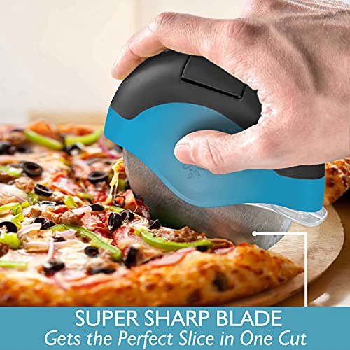 Decostyle, Blue Pizza Cutter Wheel With Protective Blade Cover, Improved, Super Sharp, Easy To Use And Clean, Slicer, Ergonomic Rubberized Grip, Heavy Dutty, Stainless Steel, Dishwater Safe #TOP2