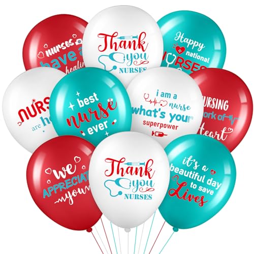 Harrycle 54 Pcs Nurse Appreciation Balloons Thank You Nurse Latex Balloons 12 Inch Nurse Week Balloon Decoration Nurse Party Decoration for Nurse Day School Graduation Birthday Rn Party Supplies Decor