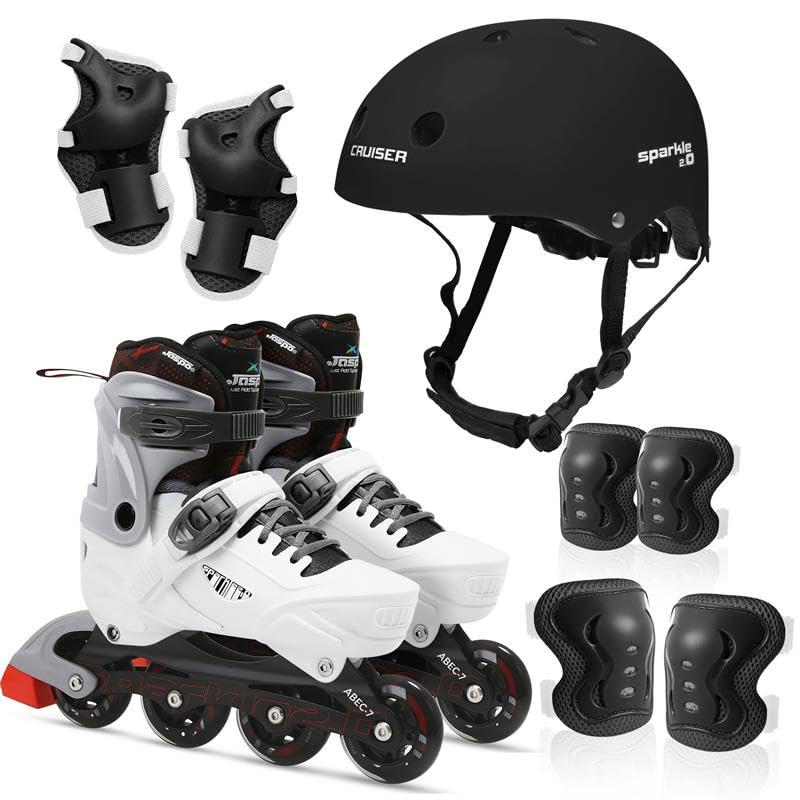 JASPO Sparkle 2.0 Adjustable Inline Skates Combo for Kids & Youth...