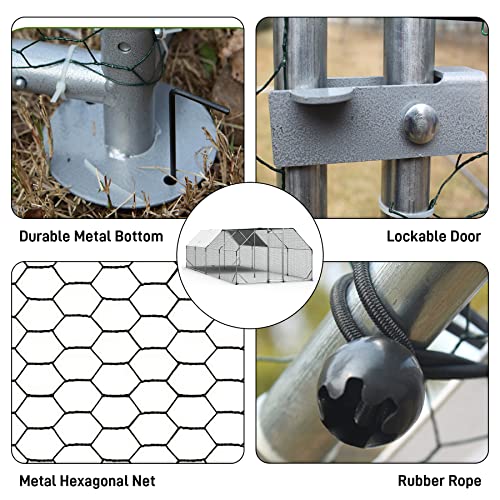 Ouyessir Outdoor Metal Chicken Coop, Large Walk-In Chicken Run Pen With Waterproof Cover, Rabbit Habitat Flat Shaped Poultry Cage For Backyard Farm Use (10'L X 20'W X 6.36'H) #TOP4