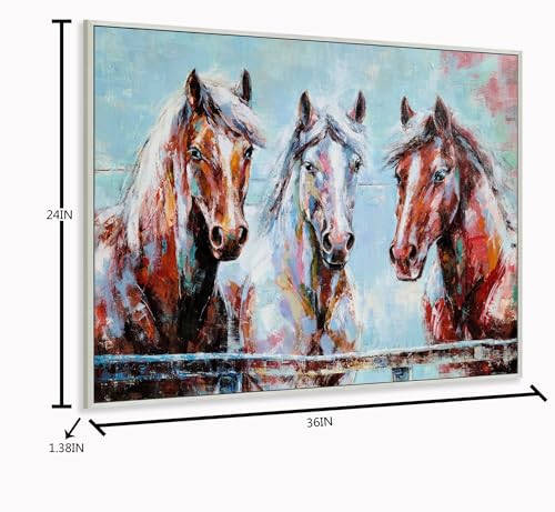 Image of Yihui Arts Colorful Horse Paintings - Large Contemporary Brown Animal Canvas Wall Art for Farmhouse Living Room, Bedroom, Bathroom Decor