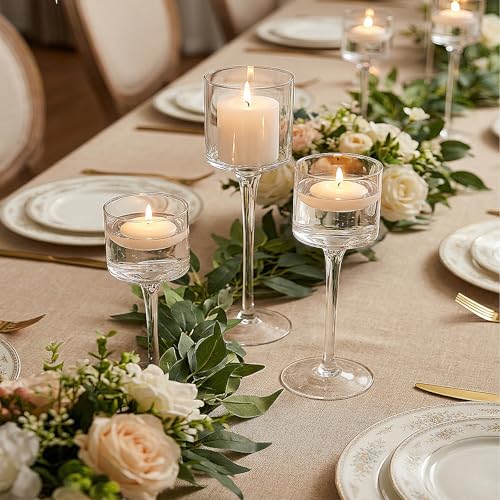 Inweder Porte Bougie Bougeoirs en Verre - Lot de 3 Photophore Bougeoir pour Pilier et Bougies Flottantes Support Bougie Chauffe Plat pour Decoration Noel...