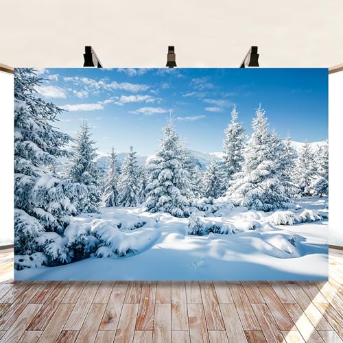MIRRORANG 3x2m Winter Forest Backdrop Outdoor Snow Scene Pine Tree Sky Outdoor Party Frozen Poster Christmas Backdrops for Photoshoot New Year Party Decor Photo Studio Prop - Image 4