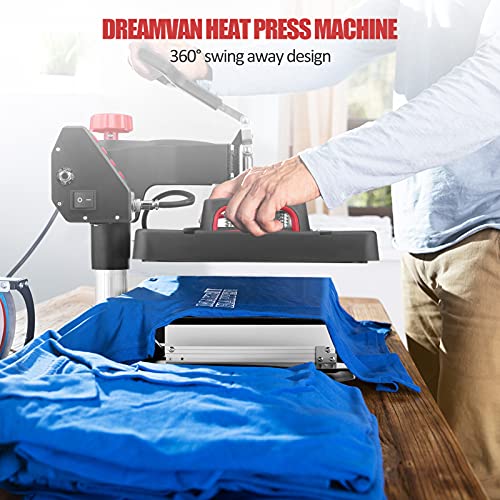Heat Press 5 In 1, Pro Heat Transfer Machine 12"X15", Digital 360° Swing Away Heat Press With Slide Out Drawer Tshirt Sublimation Machine Heat Press Machine For T-Shirts Hat/Cap Mug Plate #TOP1