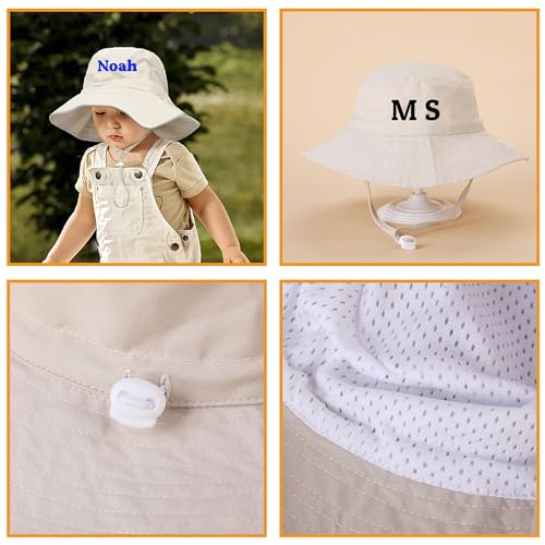 Custom Baby Sun Hat, Personalized Embroidered Name Toddler Bucket Hat, Wide Brim Beach Hat Summer Hat for Boys Girls White4