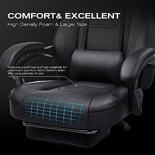 Luckracer Gaming Chair With Footrest Computer Office Desk Chair With Leg Rest High Back Adjustable Swivel Lumbar Support Racing Style E-Sports Gamer Chairs By Gtracing (Black) #TOP1