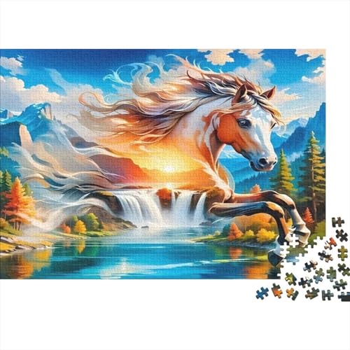 Puzzle de 1000 piezas de caballo blanco galopando junto a una cascada natural de 70x50cm