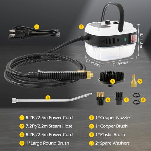Image of Dyna-Living Steam Cleaner 2500W Engine Steam Cleaner For Auto Detailing | High Pressure Steam Cleaner, 33.8 oz Tank, 6-Gear Steam Adjustable, 10s Heat-Up Handheld Steamer for Cleaning, Grout, Dirt