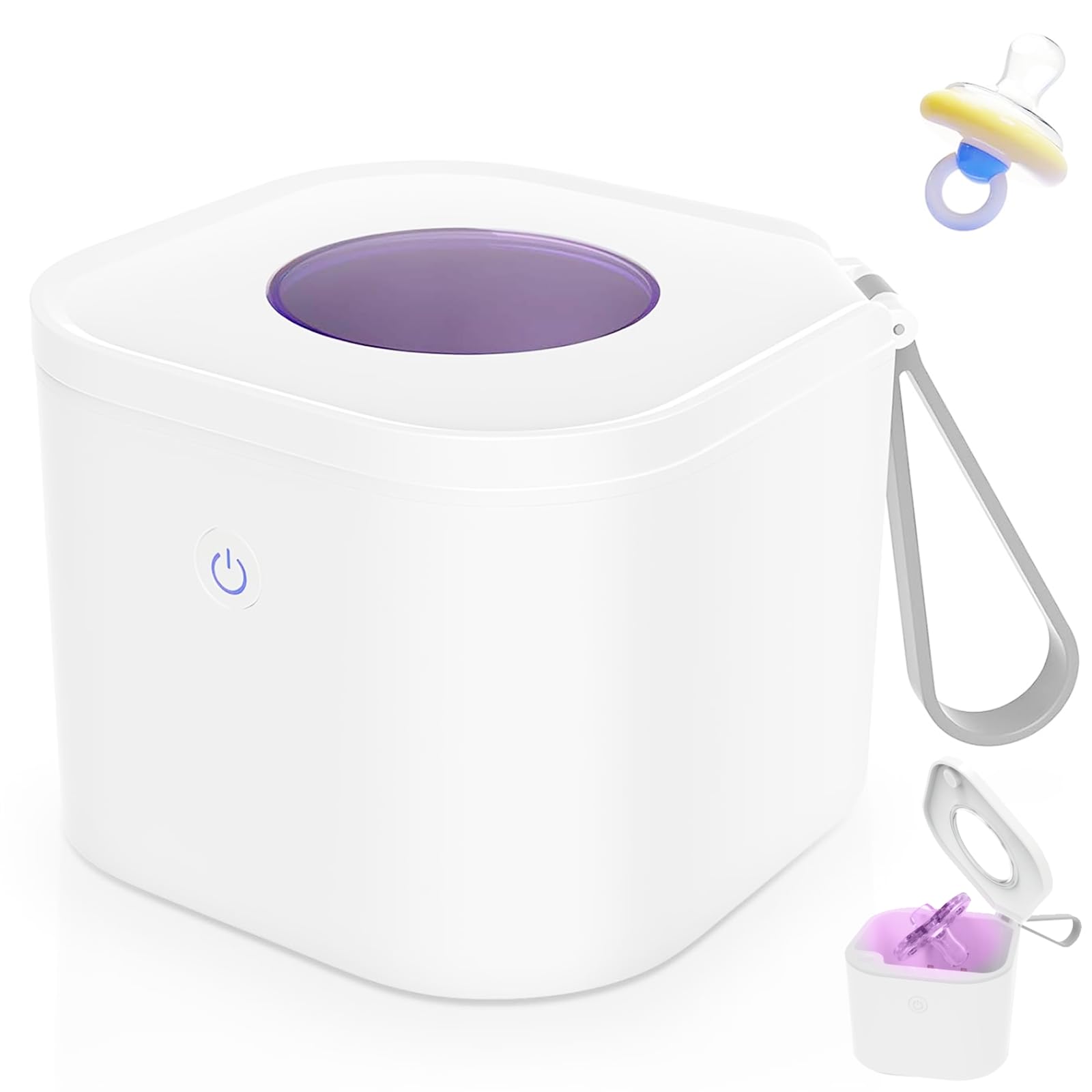 Portable Schnuller Sterilisator, UV-Sterilisation Box für Schnuller 99.99% Sterilisation in 3 Minuten, Baby Sterilisator 70x Nutzung pro Ladung, USB Aufladbar Baby-Schnuller-Sterilisator für Unterwegs