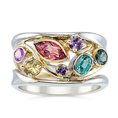 Sdouefos 925 Sterling Silver Geometric Line Multi Row Womens CZ Diamond Rainbow Gemstone Ring Eternity Engagement Wedding Promise Ring Cocktail Party Ring (10)