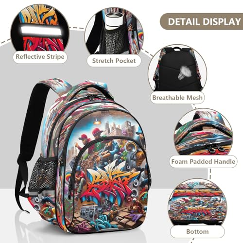 15 Inch Backpack for School Boys Girls, Girls Backpack Elementary School, Cool Wall Painting Art 5