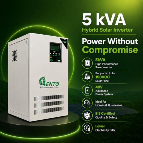 Image of Lento Solar Hybrid Inverter (PCU) with MPPT | Pure Sine Wave Solar UPS | Supports Lithium, Tubular, SMF & Gel Batteries | Silent Operation | Industrial Grade (5KVA & 48V)