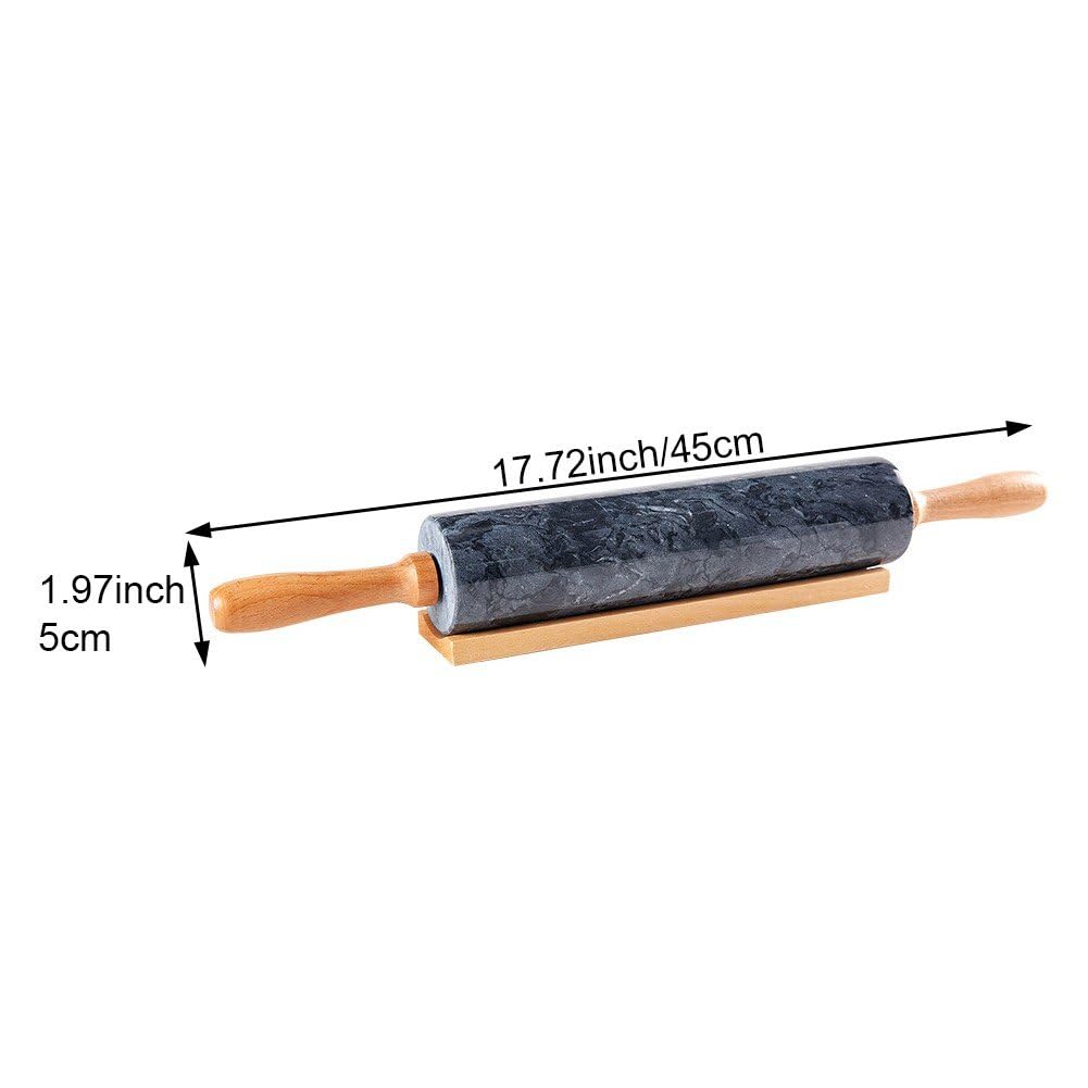 Mattarello in Marmo con Manico Spesso in Legno per Cottura Forno, Rullo Lucidato di qualità Premium 45 Cm per Pasta per Pizza, Fondente, Crosta di Torta, Superficie Antiaderente Facile Pulire