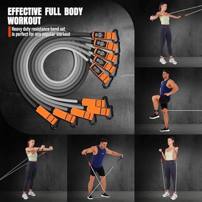 Resistance Bands with Handles, 175lb Exercise Bands for Working Out, Fitness Bands, Workout Bands with Door Anchor and Ankle Straps, Physical Therapy, Yoga, Strength Training Home Gym Equipment