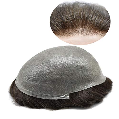 SINGA HAIR Super Thin Skin Mens Toupee 0.03mm Ultra Thin Skin Hair System For Men Human Hair Black Brown Blonde Gray V-looped Hairpiece Wig (8''x10'' 110% Light Density, 2# Darkest Brown)