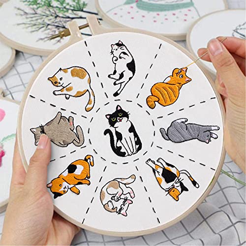Image of Louise Maelys Cat Embroidery Kit for Beginners Animal Pattern DIY Craft | Cross Stitch Kits Featuring Cat Designs, Includes Fabric, Hoop, Threads, Needles And Guide. Needlepoint Kit For Adults