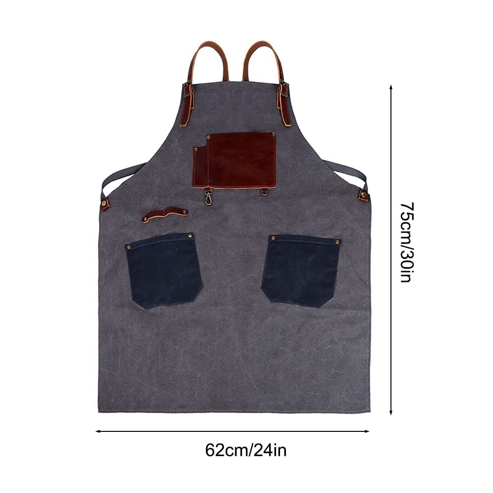 DONGKER Delantal de cocina, delantal de lona, para barbacoa, 16 onzas, delantal de trabajo con 3 bolsillos para hombres y mujeres, barbacoa, cocina