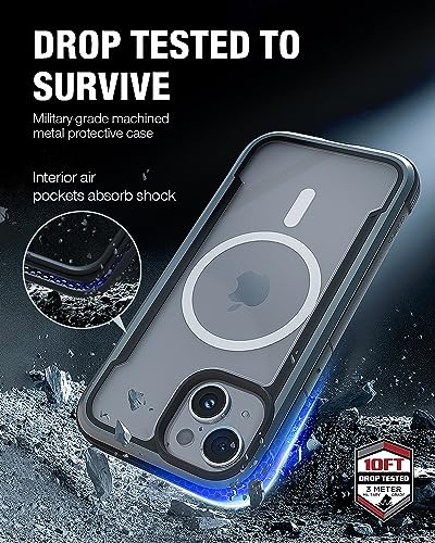 Image of RAPTIC Shield Magnetic for iPhone 15 Case, Compatible with MagSafe, Shockproof Protective Clear Case, Military Grade 10ft Drop Tested, Durable Aluminum Frame, 6.1 inch, Black