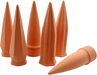 Farm & Ranch - Set di 6 punte per irrigazione per piante, in terracotta, autoirrigante, 2 dimensioni, sistema di irrigazione automatica per piante da interni ed esterni, casa e ufficio