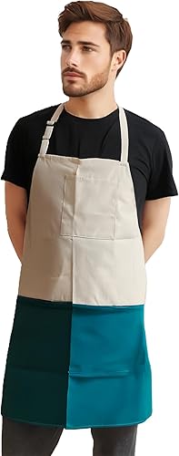 Delantal de chef unisex de dos tonos profesional con 2 bolsillos para cocinar, asar y hornear, regalo