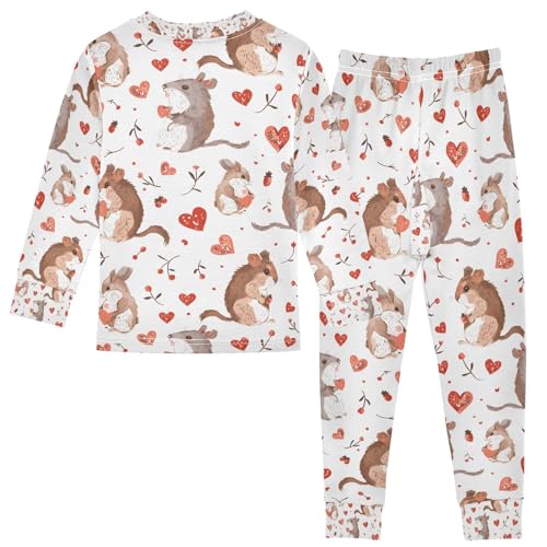 senya Squirrel Holding Love Heart Pajamas Set Long Sleeve Soft Cotton Sleepwear 2 Piece2