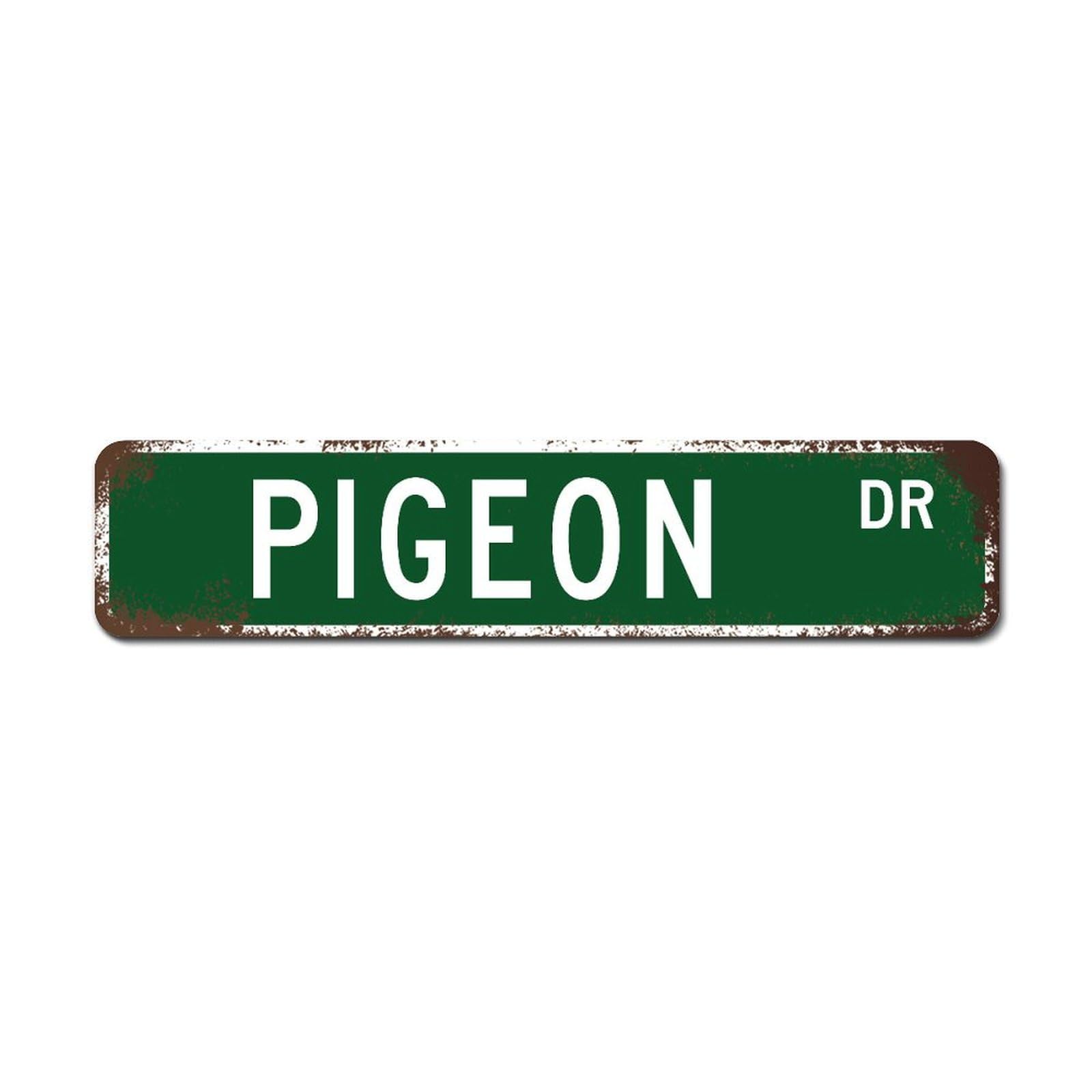 LMMIXEE Pigeon Metal Tin Sign Pigeon Street Sign Custom Animal Gift Wall Decorations for Living Room Retro Rustic Kitchen Wall Art Indoor & Outdoor Decor 18x4in
