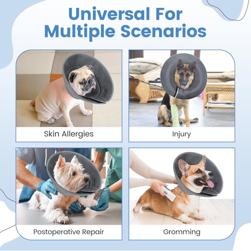IDOGCHEW Halskrause Hund, Atmungsaktiv und Weich, Verstellbare Halskrausen für Hunde, Komfortabler Hundekragen für Leckschutz, Perfekt nach Operationen (Grau, L)