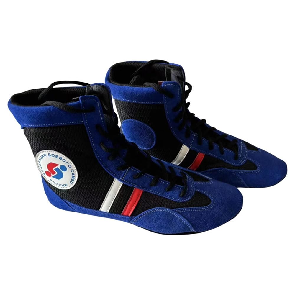 Scarpe Interni da Sambo, Scarpe Quality Suede, Scarpe Judo Scarpe da Wrestling Stile Leggere Adulto,Scarpe per Esercizi con Pesi Palestra,Calzature con Suola Morbida, Colore: Blu, 30-46 EU