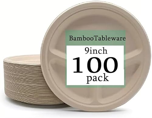 Biodegradable Bamboo Paper Plates 100-Pack, Heavy Duty Disposable Plate 9" Platt