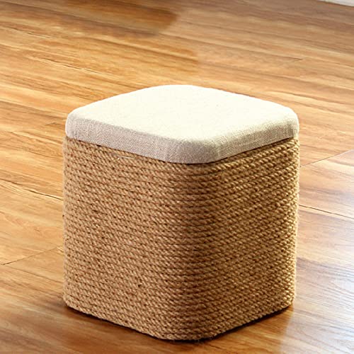 Asiento de lino otomano de almacenamiento para ahorrar espacio, taburete de gran capacidad para pasillo, reposapiés para sala de estar, dormitorio, taburete de almacenamiento hecho a mano de ratán, n Asiento de lino otomano de almacenamiento para ahorrar espacio, taburete de gran capacidad para pasillo, reposapiés para sala de estar, dormitorio, taburete de almacenamiento hecho a mano de ratán, n