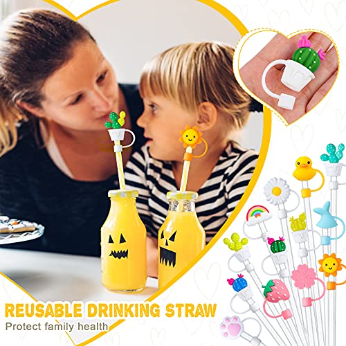 Image of 16 Pieces Silicone Straw Tips Covers Reusable Drinking Straw Tips Lids Anti-dust Silicone Straw Caps for 7-8 mm Straws Airtight Seal Splash Proof Straw Tips Covers (Cactus Flower Style)
