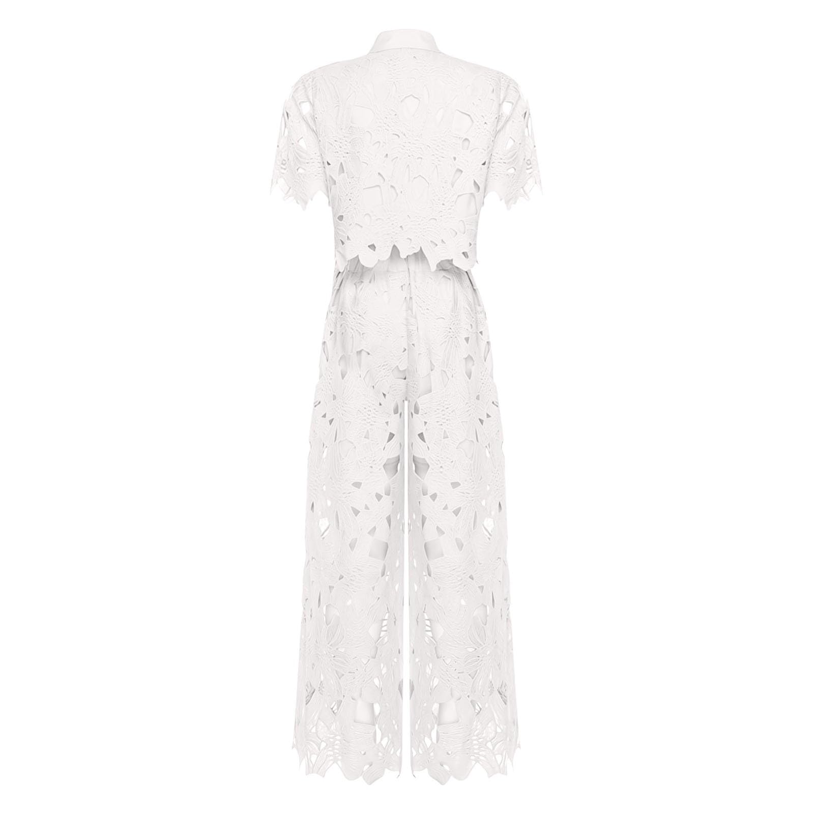 Générique Ensemble Femme Chic et Elegant 2 Pieces Chic et Elegant Été Deux Pièces Survetement Manches Courtes Pizzo Haut et Pantalon Ensemble Ampio Outfit Set Léger Décontracté De Plage