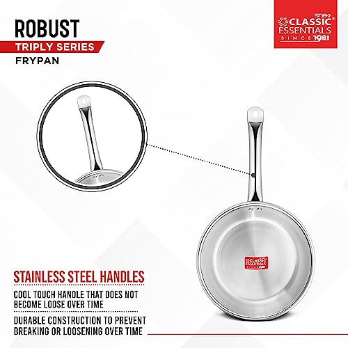 Image of CLASSIC ESSENTIALS Triply Stainless Steel Fry Pan | Frying Pan for Cooking (24cm, 1.7Ltr) Stove & Induction Cookware | Heat Surround Cooking | Easy Grip Handles | Stainless Steel Fry Pan