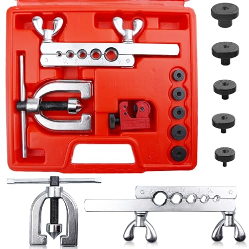 Leikurvo Kit de serrage pour conduites de frein avec outil d'expansion, outil d'expansion avec coupe-tube 3/16|1/4|5/16|3/8|1/2, outil de tuyau de frein double et simple pour atelier automobile