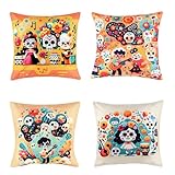 4 pack fundas de cojín para Día de Muertos bajan de precio + cupón adicional AEIFULU 4 Piezas Fundas de Almohada de Halloween, Fundas para Cojines Halloween 45 x 45 cm, Funda de Cojín Decorativa de...