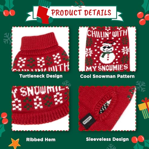 Nobleza Hundepullover Weihnachten, Rollkragenpullover für Katzen und Hunde, Hundepullover mit Lustigem Schneemann-Muster, Weich Weihnachts-Hundepullover für Katzen, Kleine Mittelgroße Hunde, L