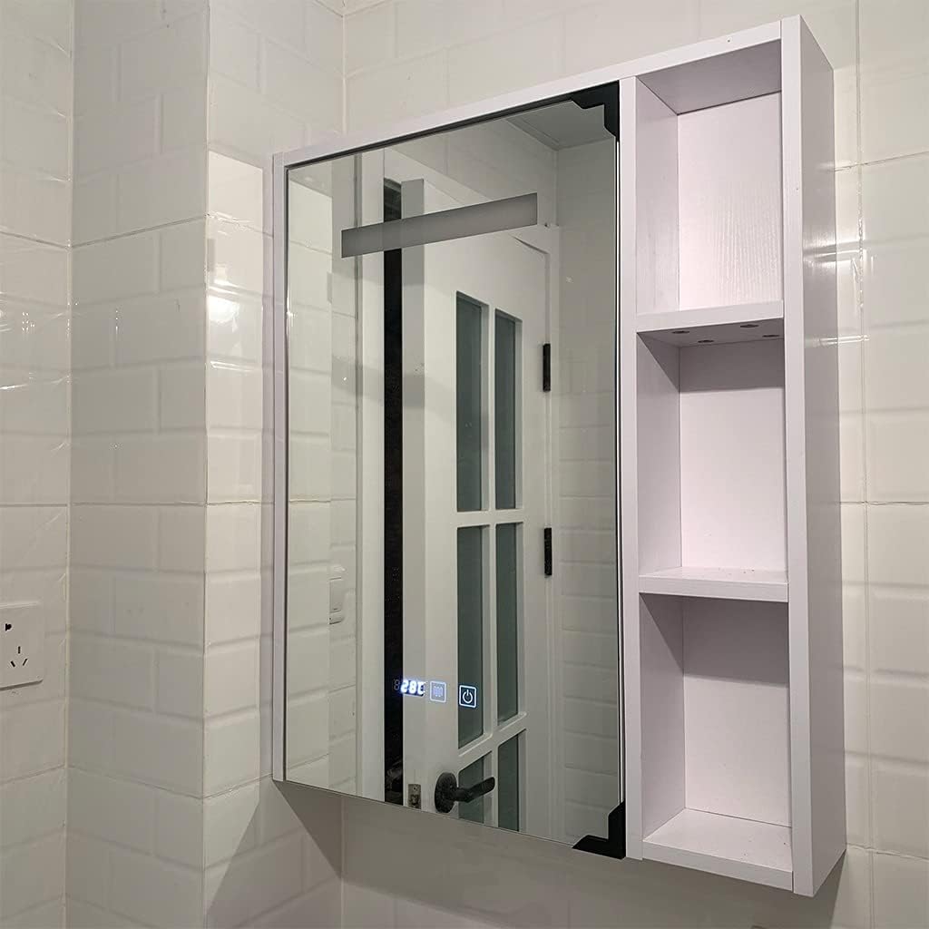 Bathroom Mirror Cabinets with Light, Bathroom Storage Cabinet with Mirror, Waterproof and Moisture-Proof Square Anti-Fog Mirror, Mirror Cabinets,White-70x68x12cm