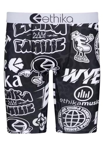 Ethika Men’s Boxer Brief, Knee Length, 4-Way Stretch Performance Underwear with Graphic Prints – Cartoon