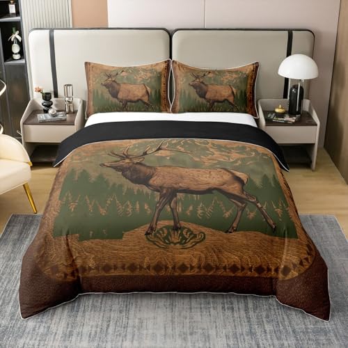 Homewish Moose Coton Parure de Lit,Cerf Sauvage Housse de Couette,Flèche Tribale Ethnique Sud Ouest Literie Set 240 x 260,Rustique Exotique Nordique Linge de...