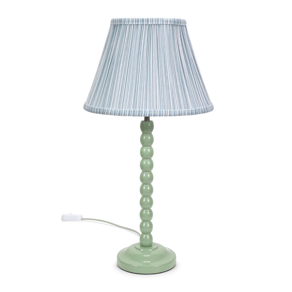 Valuelights Bobbles Sage Green Bobbin Table Lamp With Blue Pleated ShadeLed Bulb Included from B&Q