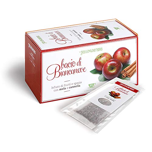 Bacio di Biancaneve Regina di Fiori 3 confezioni da 15 filtri (45 filtri) - Infuso di frutti e spezie con Mela e Cannella - Senza calorie e ricca di frutta naturale